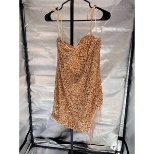 Gold Sequin Cocktail Dress with Beaded Fringe Dreavness Sz L